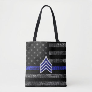 Sergeant Stripes Thin Blue Line Distressed Flag Tote Bag