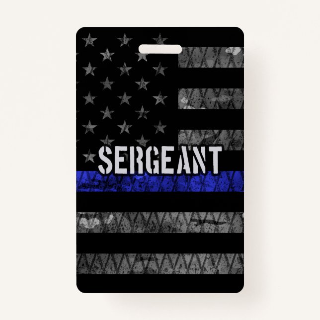 Sergeant Thin Blue Line Distressed Flag ID Badge (Front)