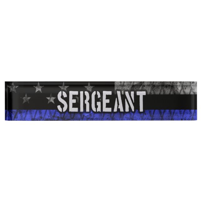 Sergeant Thin Blue Line Distressed Flag Nameplate (Front)