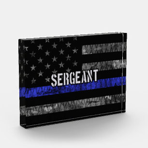 Sergeant Thin Blue Line Distressed Flag Photo Block