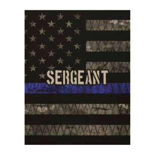 Sergeant Thin Blue Line Distressed Flag Wood Wall Art