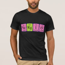 Shirt featuring the name Sergio spelled out in symbols of the chemical elements