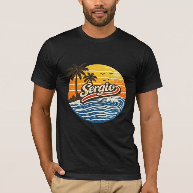 Sergio Retro Sunset Name Design T-Shirt (Front)
