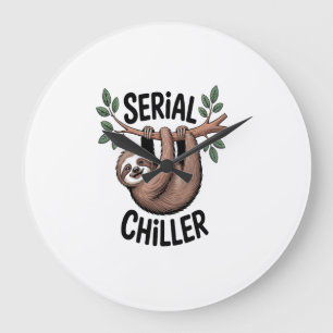 Serial Chiller Sloth Hanging from Branch Large Clock
