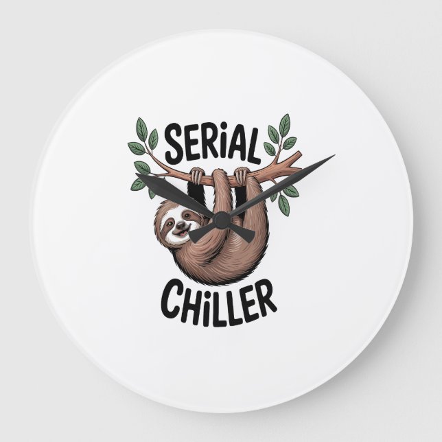 Serial Chiller Sloth Hanging from Branch Large Clock (Front)