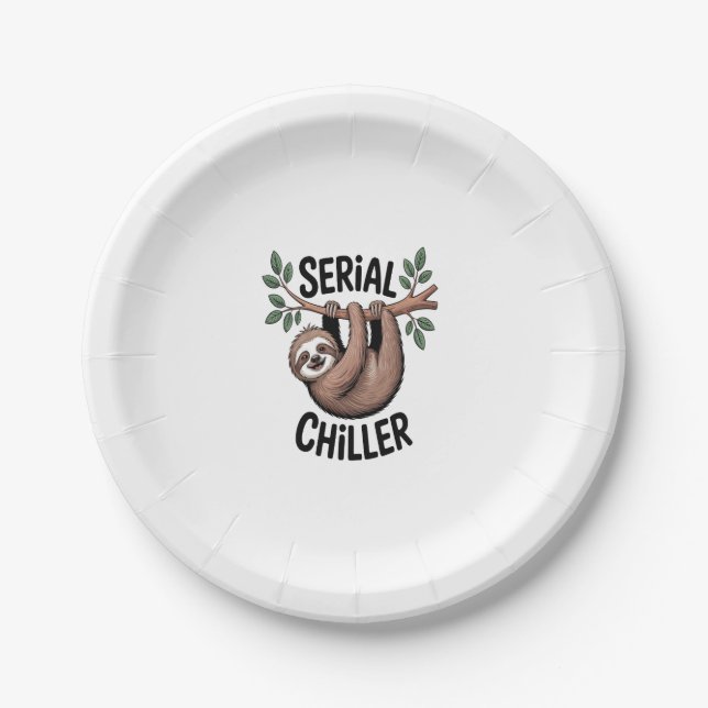 Serial Chiller Sloth Hanging from Branch Paper Plate (Front)