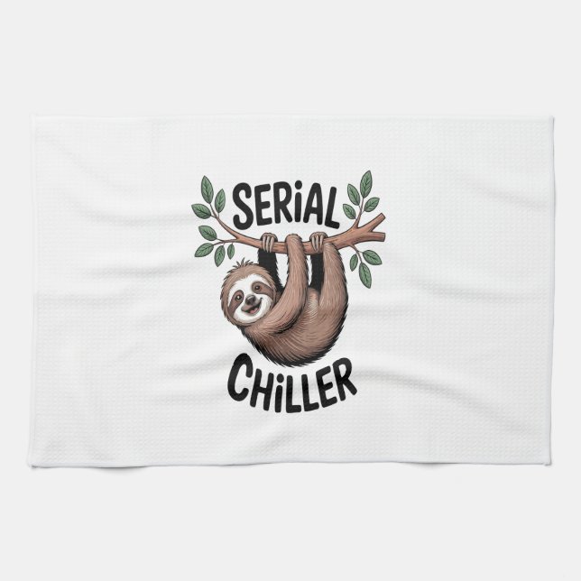 Serial Chiller Sloth Hanging from Branch Tea Towel (Horizontal)