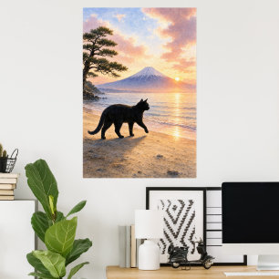 series_1_3｜Walking Black Cat Mt Fuji Art Poster