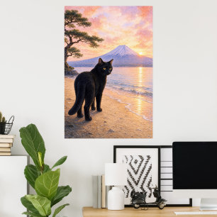 series_1_7｜Looking Black Cat Mt Fuji Art Poster