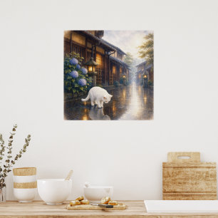 series_2_9｜Square Puddle Reflection White Cat Art Poster