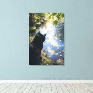 series_4_10|Puddle Reflection Black Cat Japan Art Canvas Print