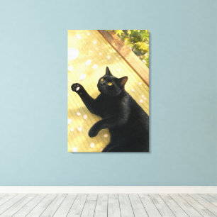 series_4_11|Spring Petals Tatami Black Cat Art Canvas Print
