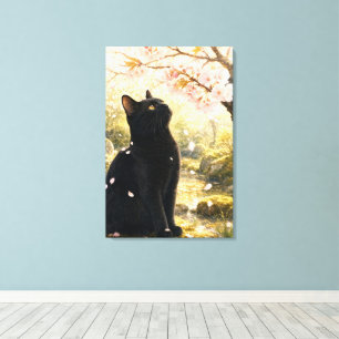series_4_1|Spring Sakura Black Cat Japanese Art Canvas Print