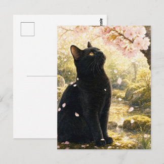 series_4_1|Spring Sakura Black Cat Japanese Art Postcard