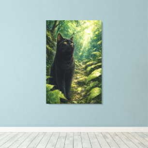 series_4_2|Summer Forest Black Cat Japanese Art Canvas Print
