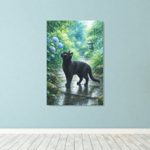 series_4_4|Summer Rain Black Cat Japanese Art Canvas Print