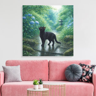 series_4_4|Summer Rain Cat Square Japanese Art Canvas Print