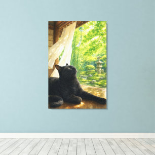 series_4_5|Summer Breeze Black Cat Japanese Art Canvas Print