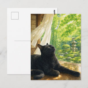 series_4_5｜Summer Breeze Black Cat Japanese Art Postcard
