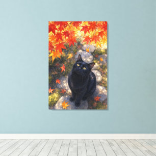 series_4_6|Autumn Maple Black Cat Japanese Art Canvas Print