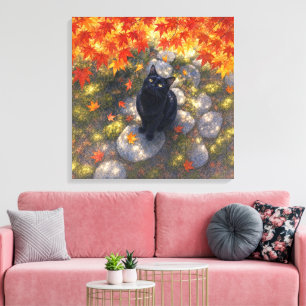series_4_6|Autumn Maple Cat Square Japanese Art Canvas Print