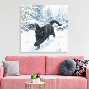 series_4_7|Winter Snow Cat Square Japanese Art Canvas Print