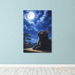 series_4_8|Full Moon Night Black Cat Japanese Art Canvas Print