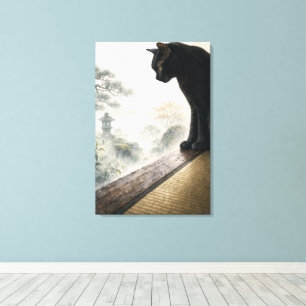 series_4_9|Misty Morning Black Cat Japanese Art Canvas Print