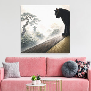 series_4_9|Misty Morning Cat Square Japanese Art Canvas Print