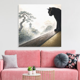 series_4_9|Misty Morning Cat Square Japanese Art Canvas Print