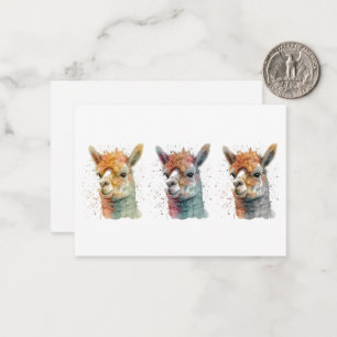 series of three alpacas in watercolor card