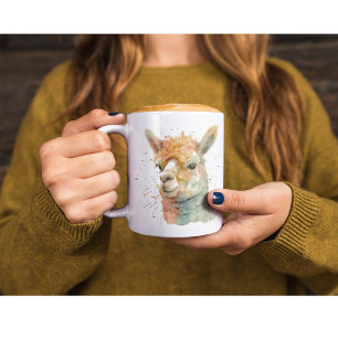 series of three alpacas in watercolor coffee mug