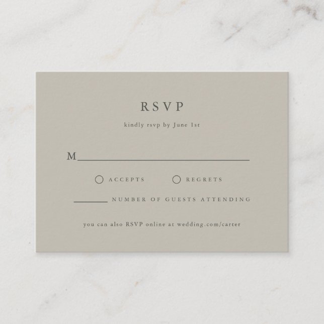 Serif Elegant Grey Wedding RSVP  Enclosure Card (Front)