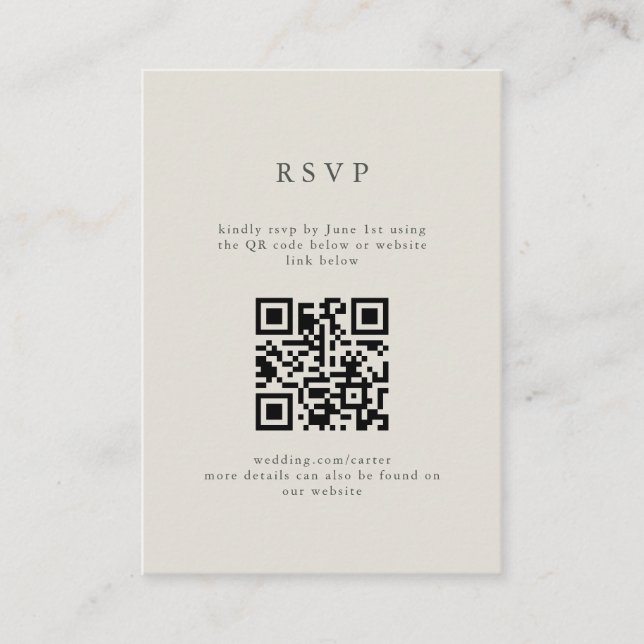 Serif Elegant Modern Wedding QR Code RSVP  Enclosure Card (Front)