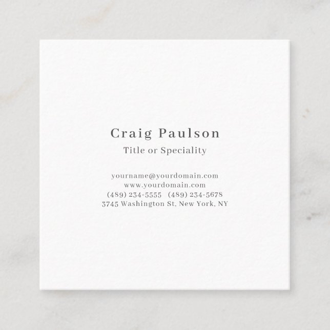 Serif Font Professional Plain Matte Paper Square Business Card (Front)