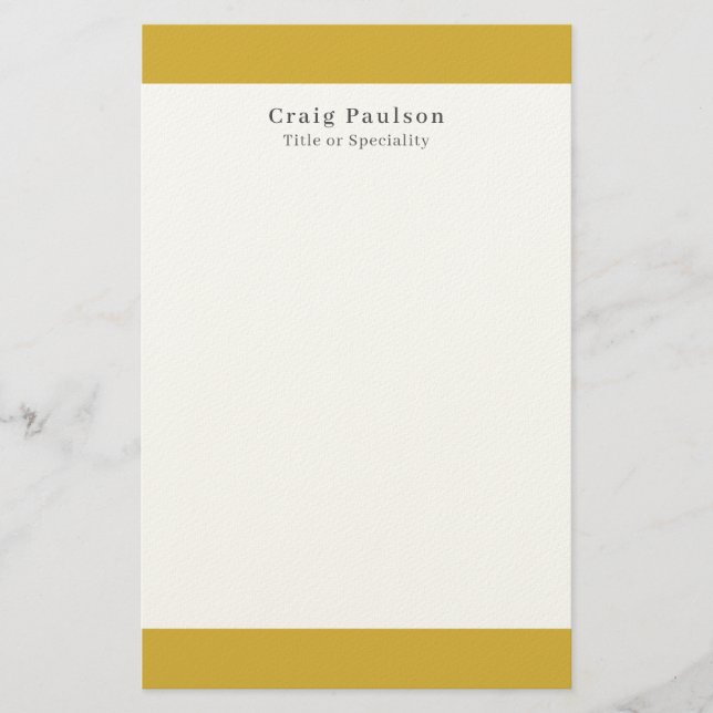 Serif Font Simple Professional Plain Gold White Stationery (Front)