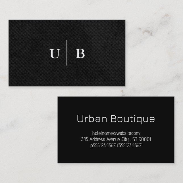 Serif Monogram | Black Sleek Texture Business Card (Front/Back)