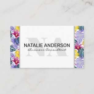 Serif Monogram   Colourful Palm Trees Leaves Business Card