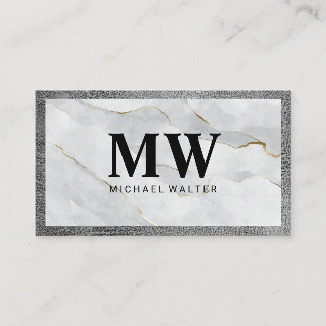 Serif Monogram | Marble Leather Lux Business Card (Front)