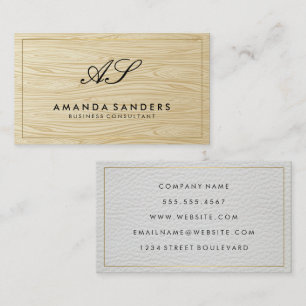 Serif Monogram Wood and Leather Business Card