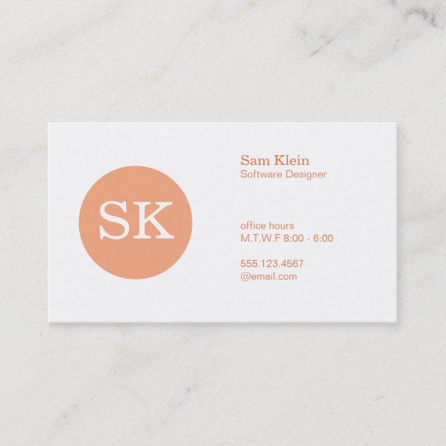 Serif Type Monogram Apricot Circle Business Card (Front)