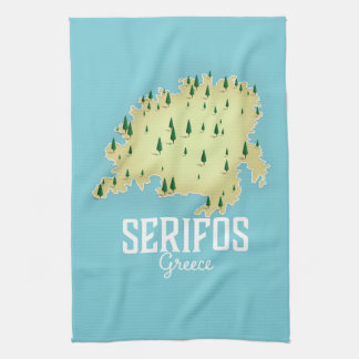 Serifos Greek Map Illustrated travel poster Tea Towel