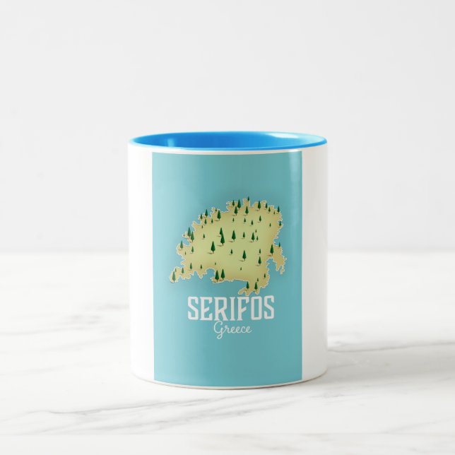 Serifos Greek Map Illustrated travel poster Two-Tone Coffee Mug (Center)