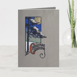 Serigraph Christmas tree snow moon greeting card