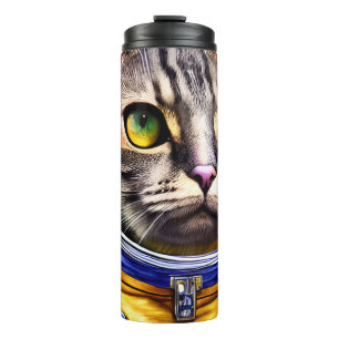 Serious Astronaut Cat Artwork Thermal Tumbler