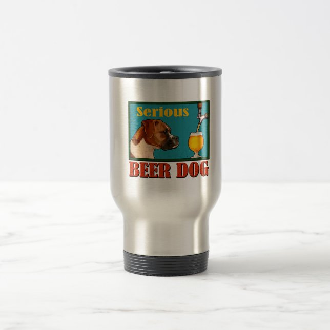 Serious Beer Retro Boxer Dog Craft Beer Lover Travel Mug (Center)