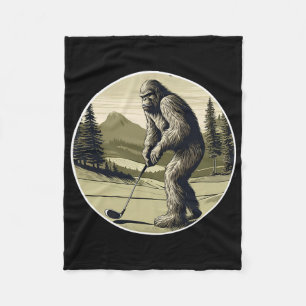 Serious Bigfoot Sasquatch Golf Player W Club Green Fleece Blanket