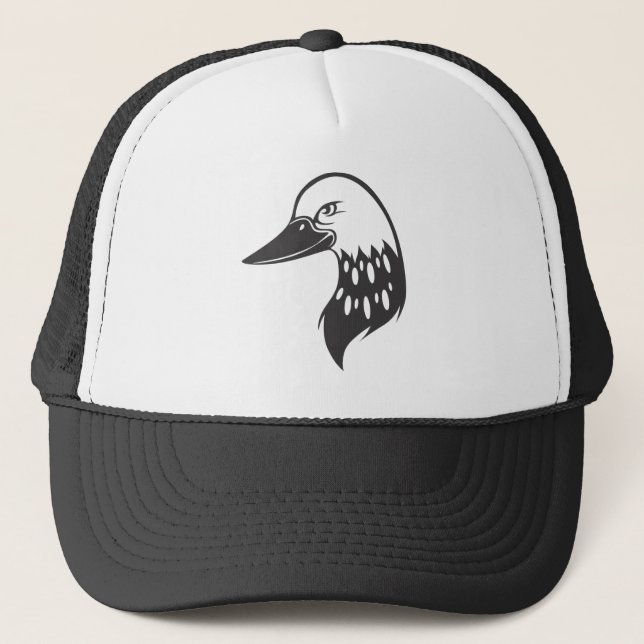 Serious Common Loon Bird in Black and White Trucker Hat (Front)