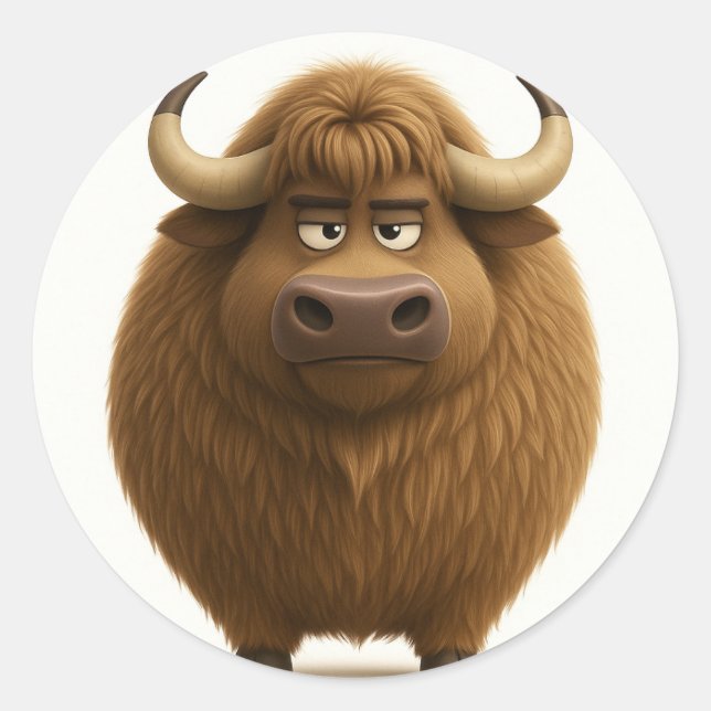 Serious-Faced Cartoon Ox Sticker (Front)