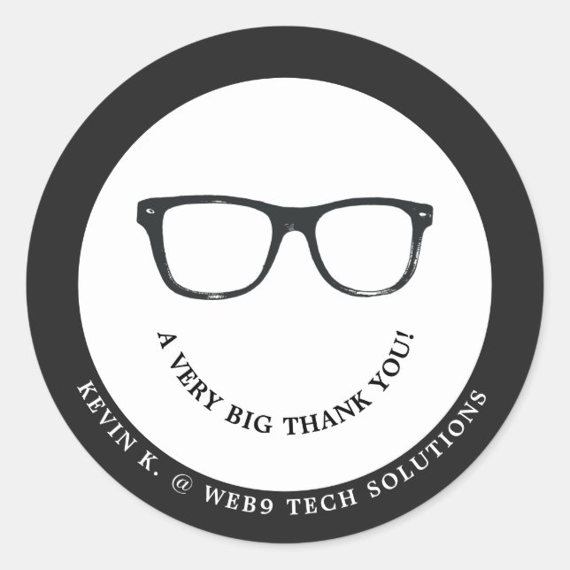 Serious Spectacles | Minimal Thank You Smile Classic Round Sticker (Front)